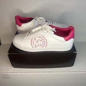 Michael Kors Gertie Canvas and Leather Camelia Rose White Lace-Up Sneakers